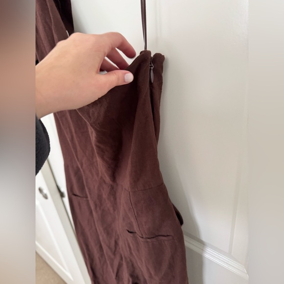 Happy Nature Linen Viscose One Shoulder Bow Tie Jumpsuit Brown 6 - Picture 5 of 6